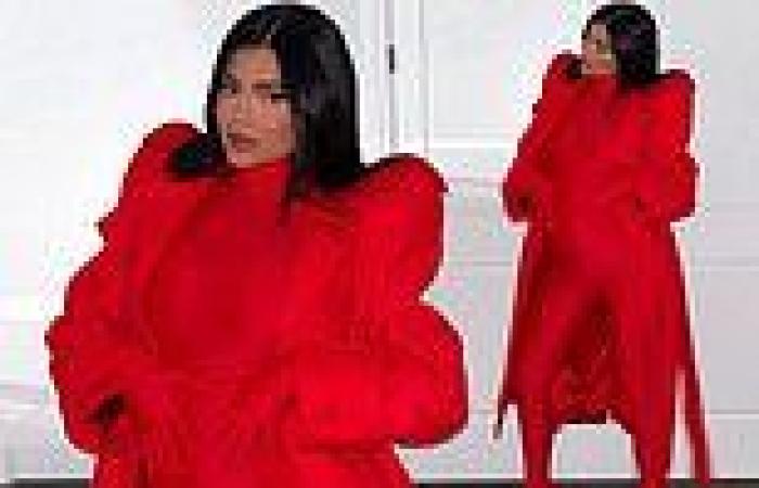 Kylie Jenner smolders as she shows off her growing baby bump in a red-hot ...