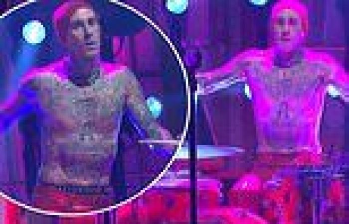A shirtless Travis Barker delivers heart-pounding drum solo during Young Thug's ...