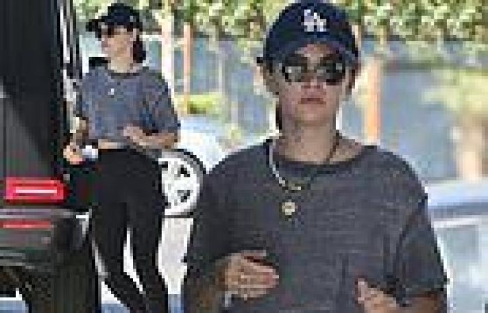 Lucy Hale shows support for Los Angeles Dodgers while pumping gas in crop top ...