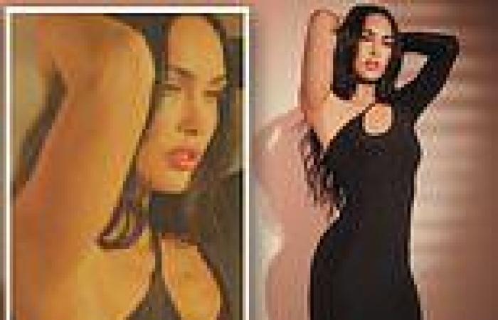 Megan Fox looks sultry in a skintight black dress as her new Boohoo campaign ...