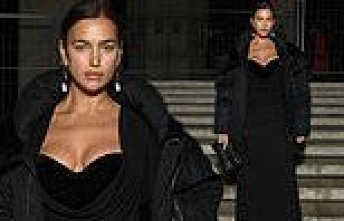 Irina Shayk oozes sophistication in a black velvet gown as she steps out in ...