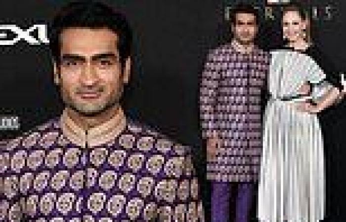 Kumail Nanjiani hits the red carpet with wife Emily V. Gordon at the Eternals ...