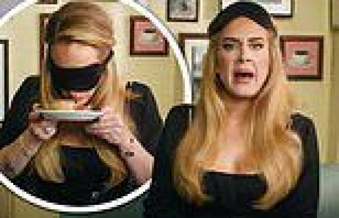 Adele hilariously tucks into twelve classic British dishes while wearing a ...