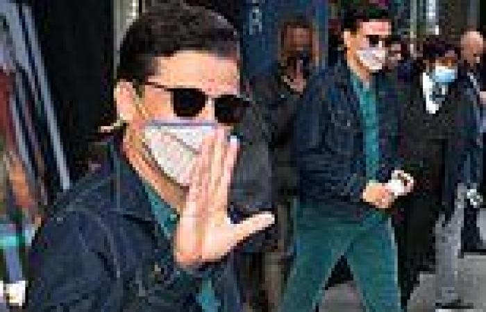 Oscar Isaac makes a splash in TEAL trousers and top outside Good Morning America