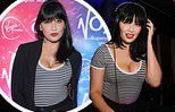Daisy Lowe puts on a busty display in a low-cut monochrome top at a Virgin ...