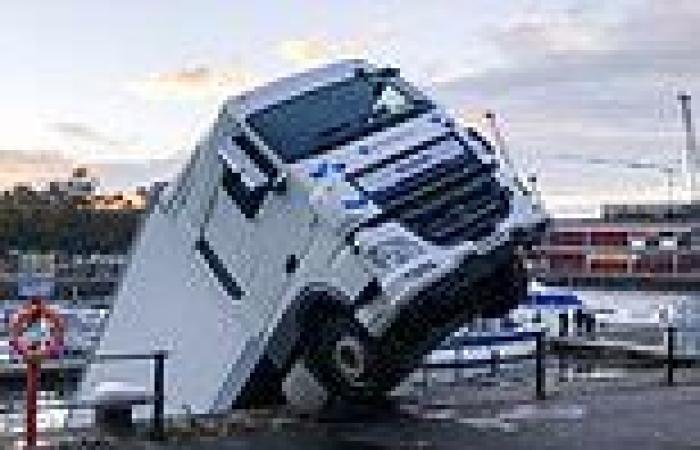 Driver has a lucky escape as lorry hired by TV production firm plunges into ...
