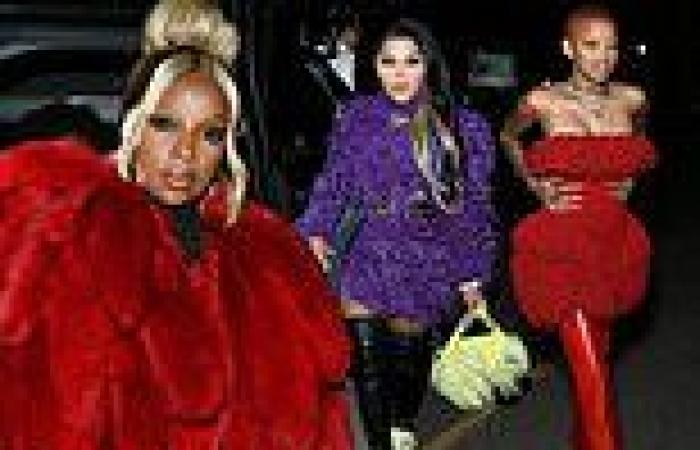 Mary J Blige leads the way in glamorous ruby red coat at star-studded Bottega ...