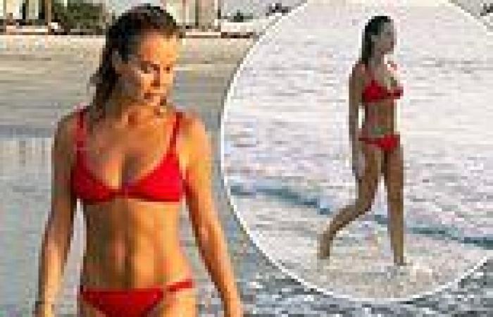 Amanda Holden, 50, showcases her enviable frame in a skimpy red bikini during ...