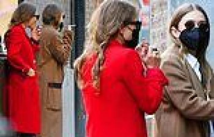 Mary-Kate and Ashley Olsen rock colored overcoats as they step out for a smoke ...