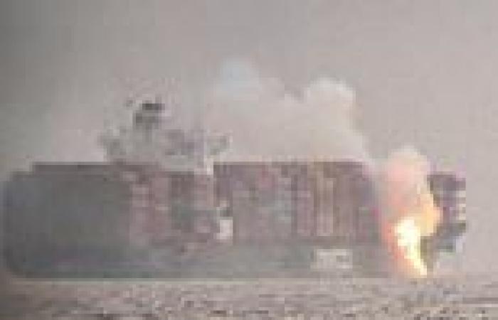 Cargo ship catches fire after dozens of shipping containers fell off