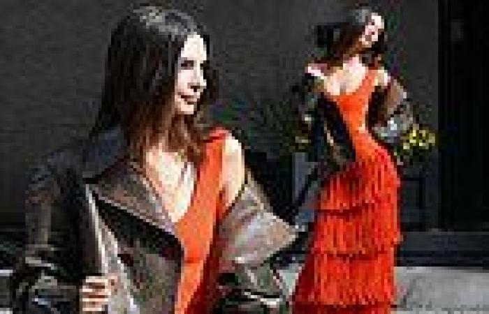 Emily Ratajkowski turns heads in red fringed frock during NYC photoshoot... ...