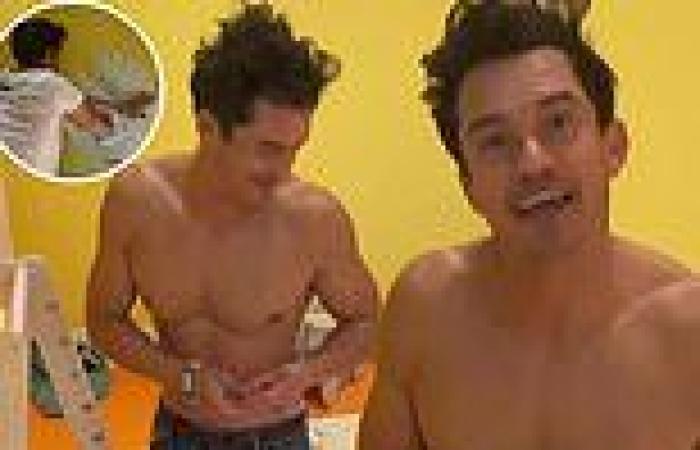 Orlando Bloom shows off his chiseled body while painting his one-year-old ...