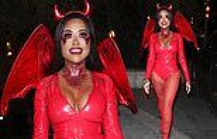 MAFS UK's Nikita Jasmine shows off her curves in a busty latex devil outfit