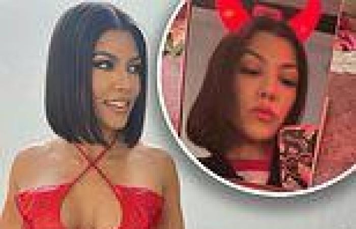 Kourtney Kardashian is red hot in a latex dress before showing her devilish ...