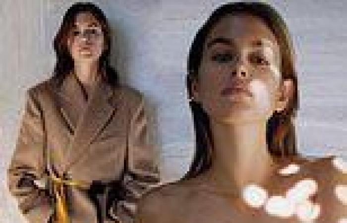 Kaia Gerber is every inch the brunette bombshell as she poses topless for the ...