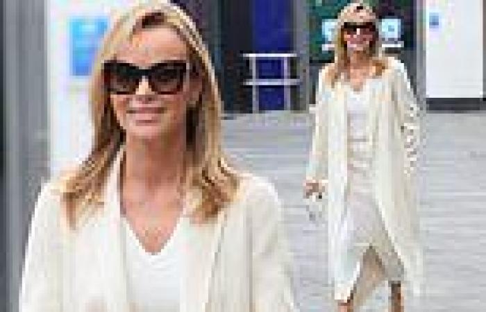 Amanda Holden is impeccably chic in cream jacket and white dress as she leaves ...