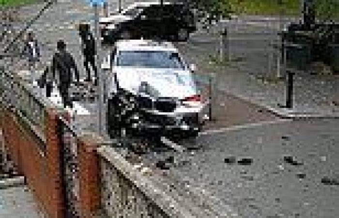 BMW demolishes lamppost and smashes into a bollard in east London [Video]