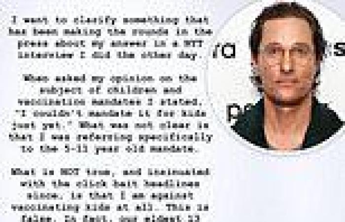 Matthew McConaughey clarifies stance on COVID-19 vaccine for children, says ...