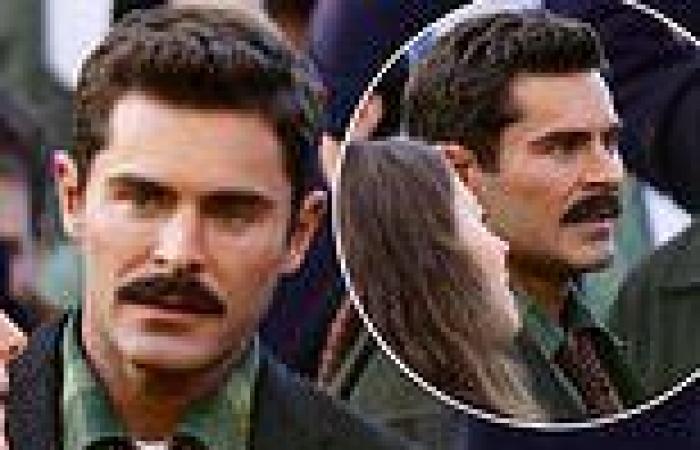 Zac Efron rocks a moustache while filming scenes for The Greatest Beer Run Ever ...