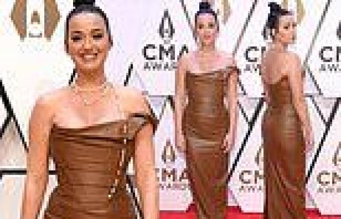 CMA Awards 2021: Katy Perry turns up the heat in a figure-hugging brown leather ...