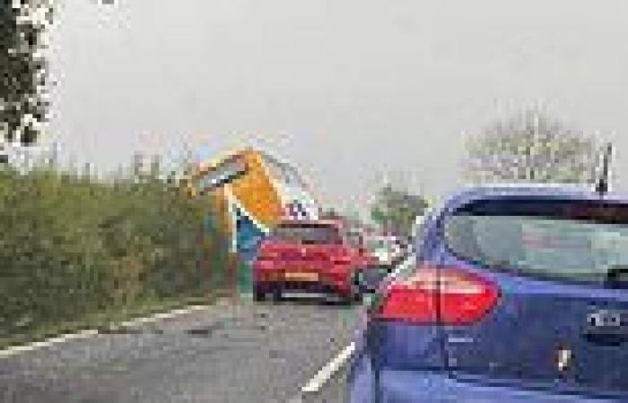 Children are 'trapped' as school bus overturns during the morning school run in ...