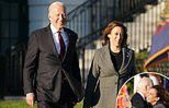 Biden and Harris walk out of the White House together and hug amid claims of a ...