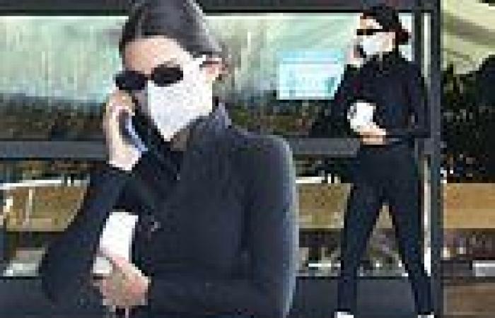 Kendall Jenner gives a peek at toned tum in cropped form-hugging sweater and ...