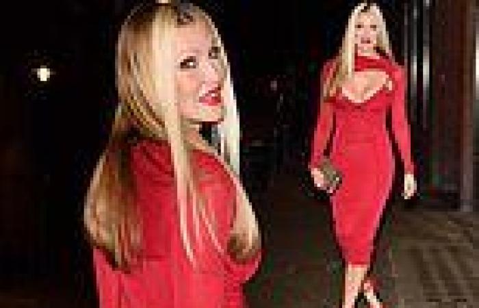 Caprice Bourret, 50, wows in a plunging red dress and towering stilettos