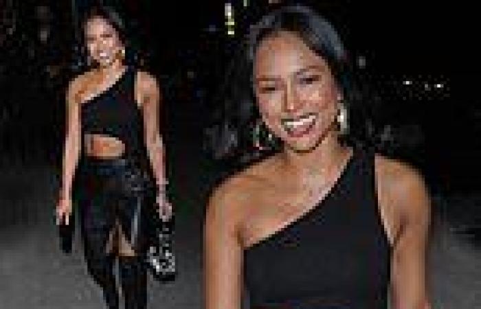 Karrueche Tran flashes toned tummy in a cutout top to grab dinner with a gal ...