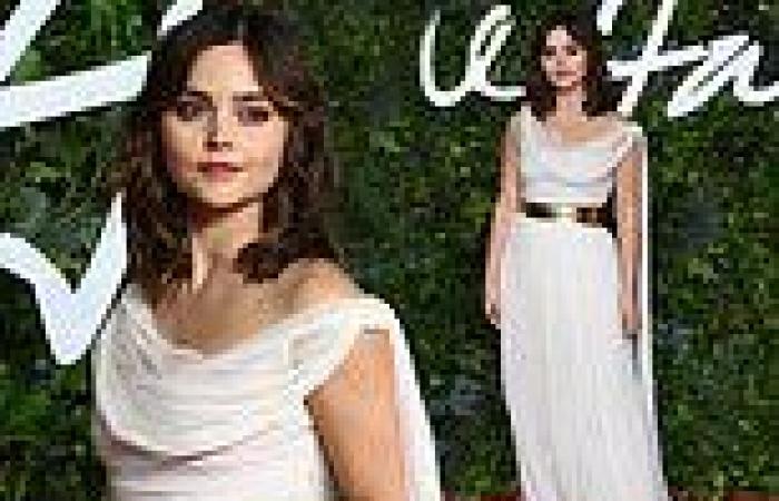Jenna Coleman looks ethereal in a billowing Grecian style gown as she attends ...