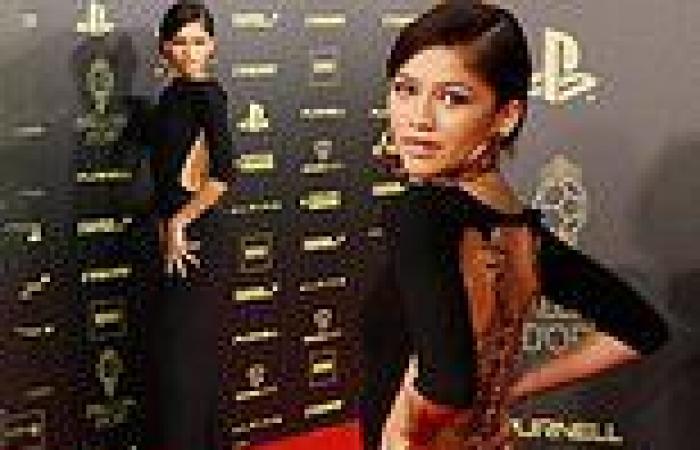 Zendaya oozes style in a dress encompassing gold snake straps for the Ballon ...
