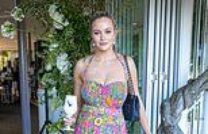 Simone Holtznagel shows off her curves in a pretty garden party dress