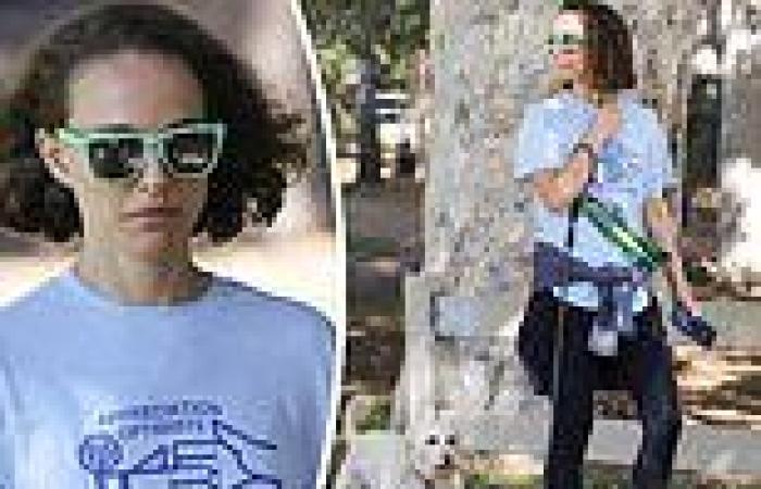 Natalie Portman takes her adorable dog Penny for a walk through a Los Feliz park