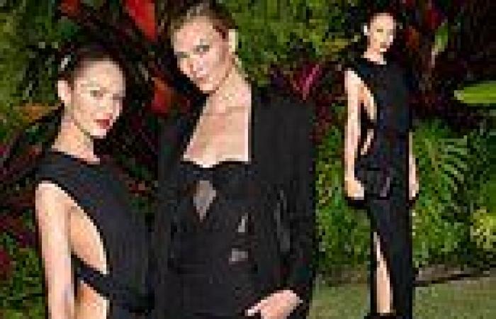 Candice Swanepoel cuts a black maxi dress while Karlie Kloss dons onyx blazer ...