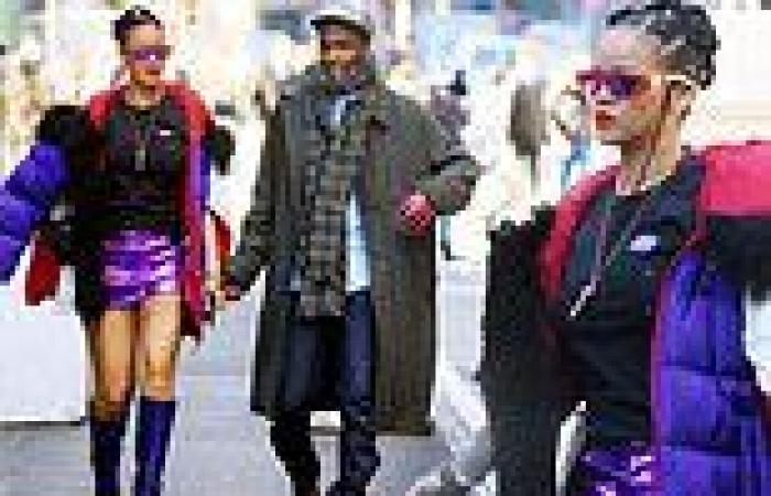 Rihanna flashes a finger brace and a lot of leg as she and A$AP Rocky hit up a ...