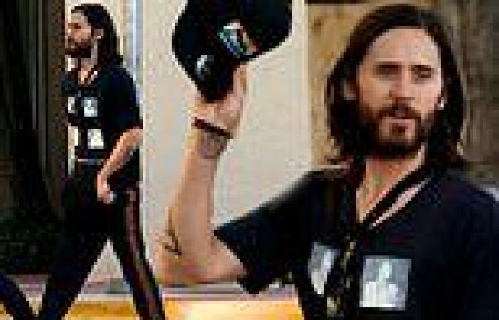 Jared Leto rocks Gucci bottoms with a T-shirt as he steps out in Miami Beach