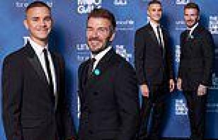 David Beckham looks dapper as son Romeo towers over him at The Blue Moon Gala ...