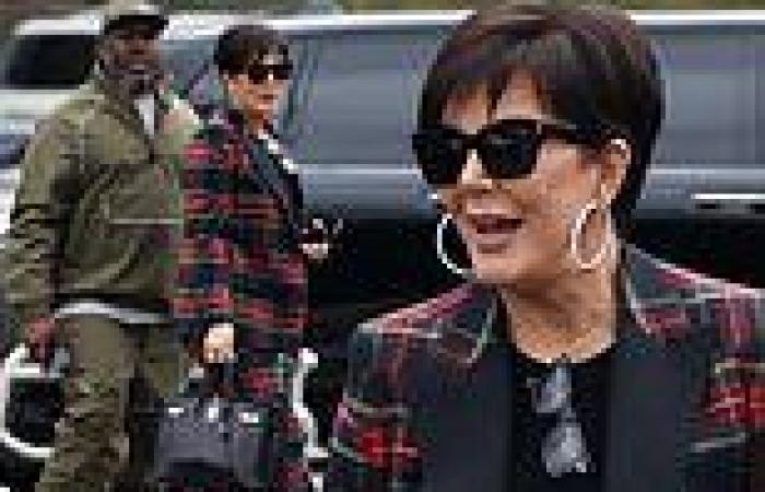 Kris Jenner looks festive in a plaid one-piece suit as she films new show with ...