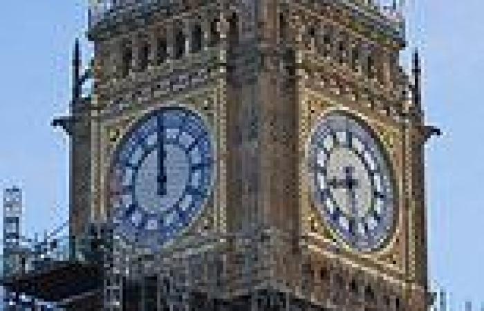 Hands on one of Big Ben's four faces are pictured stuck at midday during ...