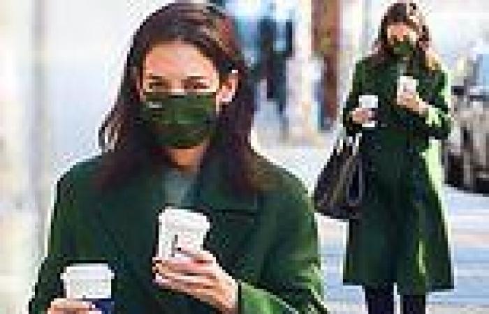 Katie Holmes dons an elegant emerald green coat as she steps out for coffee in ...
