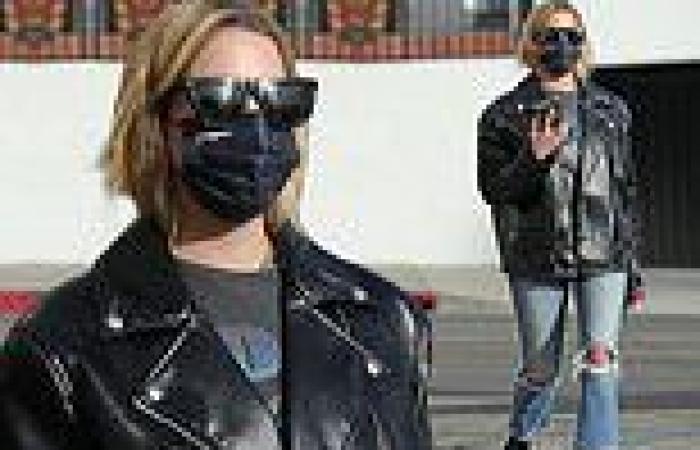 Ashley Benson rocks black leather jacket and distressed denim while out and ...