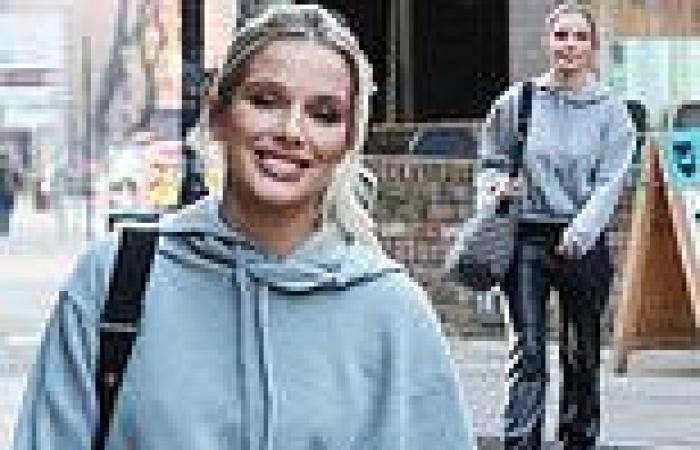 Helen Flanagan catches the eye in edgy leather trousers in Manchester