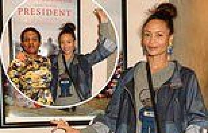 Thandiwe Newton dons a quirky denim coat as she poses at the premiere for ...
