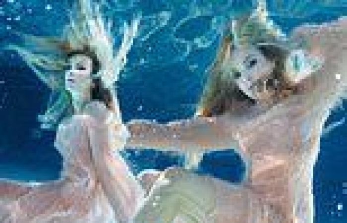 Fearne Cotton looks stunning in pastel feathered dress for elegant underwater ...