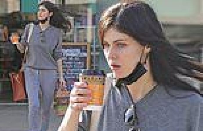 Alexandra Daddario goes casual in sweatpants and matching top while on coffee ...