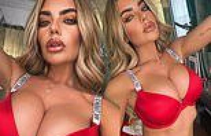 Megan Barton Hanson puts on very busty display in eye-catching red Victoria's ...