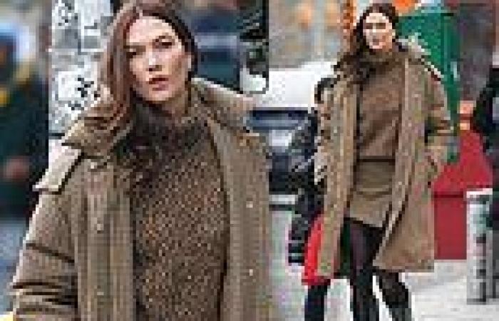 Karlie Kloss is unmissable in in NYC as she shows off darker hair and matching ...