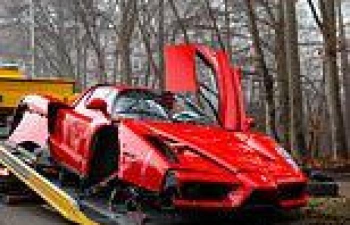 £2.5million Ferrari Enzo is smashed to pieces after crashing into a tree stump ...