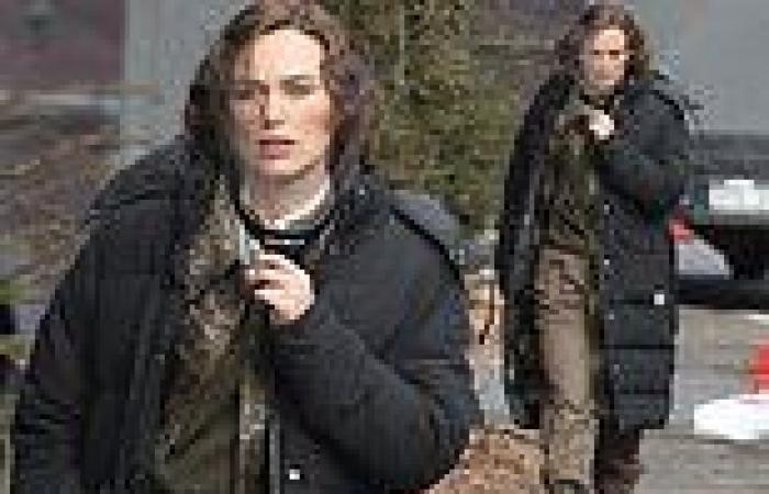 Keira Knightley wraps up warm in black coat as she returns to filming Boston ...