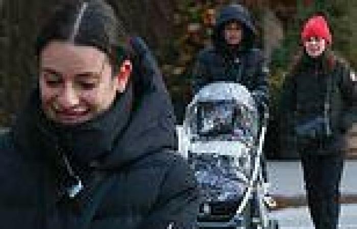 Lea Michele flashes cute smile while taking a stroll with baby boy Ever Leo and ...